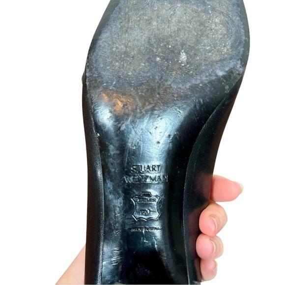 Stuart Weitzman Pearlstrap Square Toe Angled Block Heel Mary Jane Leather Pump - Picture 12 of 14